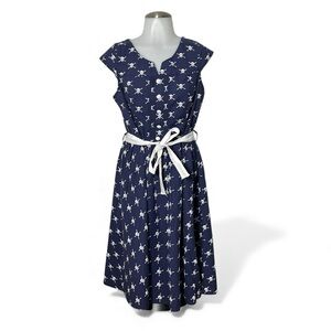 Large Retro Folter Skull Fit and Flare Dress blue